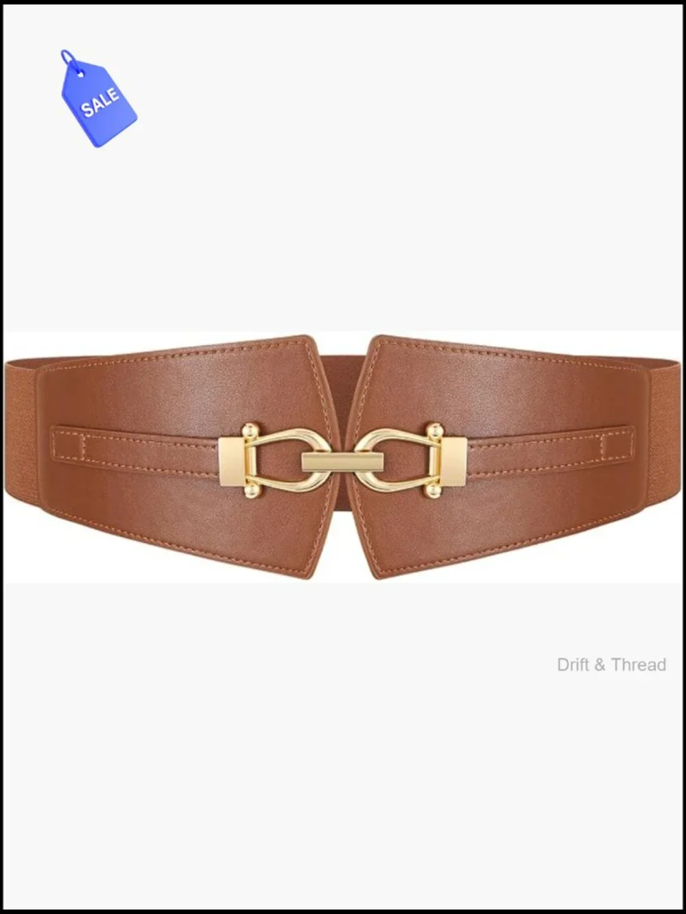 Wide Stretch Belt with Gold Buckle for Dresses Coats Waist